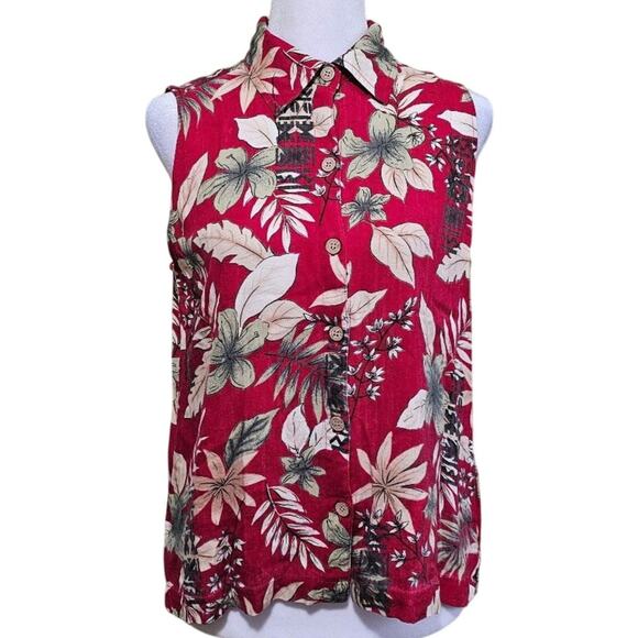 BAHAMA BEACH Women's Vintage Bitton Up Sleeveless Shirt Size Medium Tropical - Picture 1 of 9